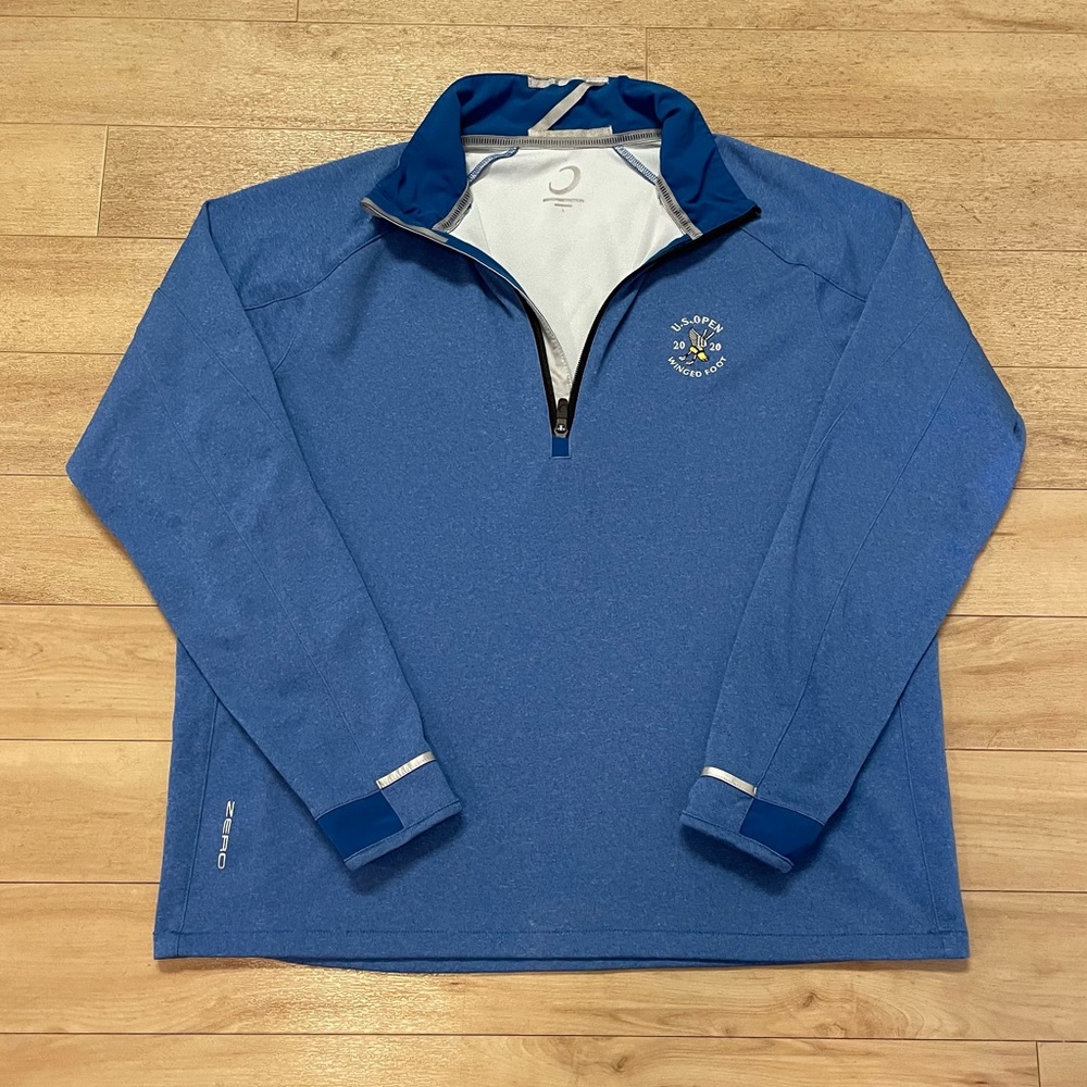 Mens Zero Restriction Golf QZip Pullover Blue Sz L From US Open At Winged Foot